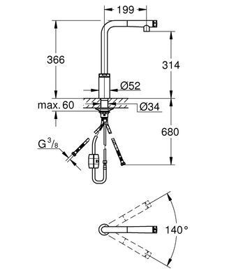 фото Змішувач для кухні з висувним виливом Grohe Eurosmart New (31613000)