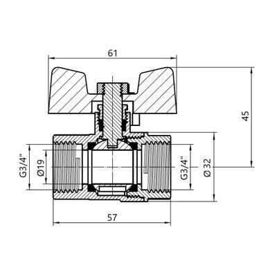 фотографія Кран кульовий Thermo Alliance Standart 3/4" ВР для газу (метелик) SD602NG20PN40