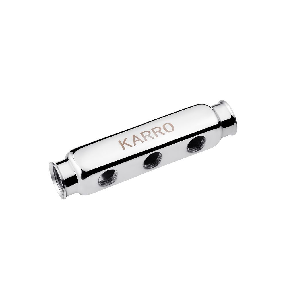 фотографія Коллектор на 3 выхода Karro 1 "х1/2" KR-1003 нержавеющая сталь предназначен для использования в трубопроводах холодного и горячего водоснабжения, в системах отопления, сжатого воздуха, а также на технологических трубопроводах, транспортирующих жидкости, н