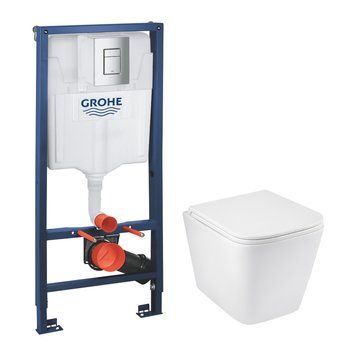 фотографія Комплект 4 в 1: Інсталяція Grohe Rapid SL 3 в 1 38772001 + Унітаз безободковий Kroner Eifel WHI493436 RIMLESS з сидінням Slim Duroplast / Soft-close / Quick relase KE493436WHIR (38772001KE493436) - инновационное и удобное решение для вашей ванной.Сост