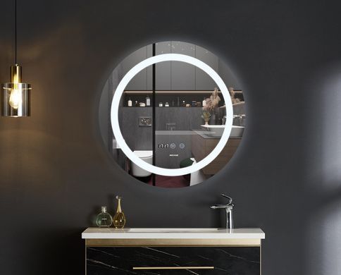 фото Дзеркало MIXXUS PLAIN MC02-80 з LED Touch, Anti-fog, димером, рег. яскравості, годинником (MI6931)