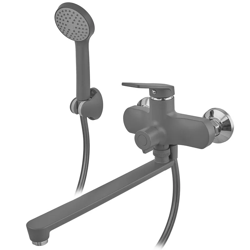 фотографія Змішувач для ванни PLAMIX LUCAS-006 EURO SET GRAPHITE (зі шлангом, лійкою та кронштейном) (Колір графіт) (PM6101)