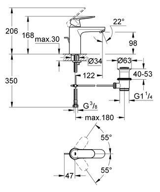 фотографія Змішувач для раковини M-розміру Grohe Eurosmart Cosmopolitan (23325000)
