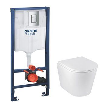 фотографія Комплект 4 в 1: Инсталяция Grohe Rapid SL 3 в 1 38772001 + Унитаз безободковый Kroner Armada WHI513636 RIMLESS с сиденьем Slim Duroplast / Soft-close / Quick relase (38772001KA513636) - инновационное и удобное решение для вашей ванной.Состав комплекта