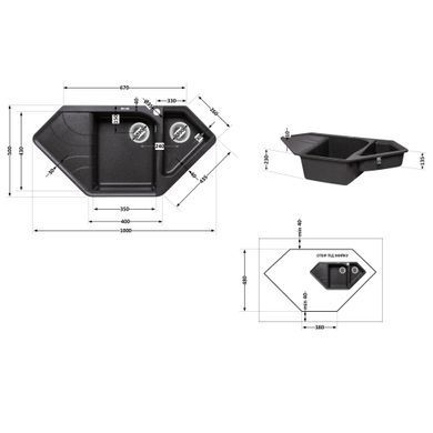 фотографія Кухонна мийка з додатковою чашею Lidz 1000x500/225 GRF-13 (LIDZGRF131000500225)