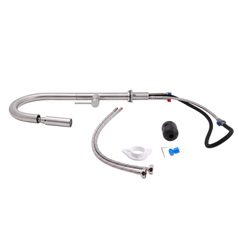 фото Смеситель для кухни Qtap Lenicka с выдвижным изливом QTLEN9138103UN Brushed Nickel PVD