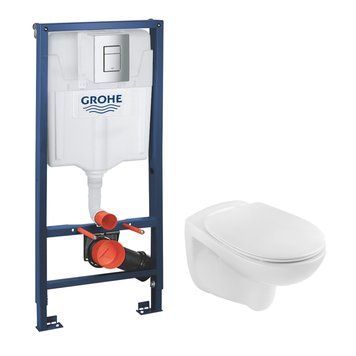 фотографія Комплект 4 в 1: Инсталляция Grohe Rapid SL 3 в 1 38772001 + Унитаз безободковый Kroner A534UF Rimless с сиденьем Slim Duroplast / Soft-close / Quick relase (38772A534UF) - инновационное и удобное решение для вашей ванной.Состав комплекта:Инсталляц