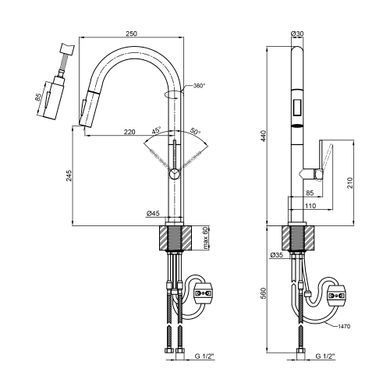 фотографія Змішувач для кухні Qtap Lenicka з висувним виливом QTLEN9138103UN Brushed Nickel PVD