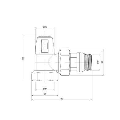 фотографія Кран радіаторний Icma 3/4" з антипротіканням кутовий без ручки №805+940