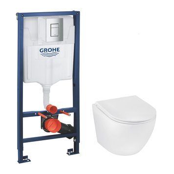 фотографія Комплект 4 в 1: Инсталляция Grohe Rapid SL 3 в 1 38772001 + Унитаз безободковый Kroner Harz WHI493736 RIMLESS с сиденьем Slim Duroplast / Soft-close / Quick relase KH493736WHIR (38772001KH493736) - инновационное и удобное решение для вашей ванной.Сост