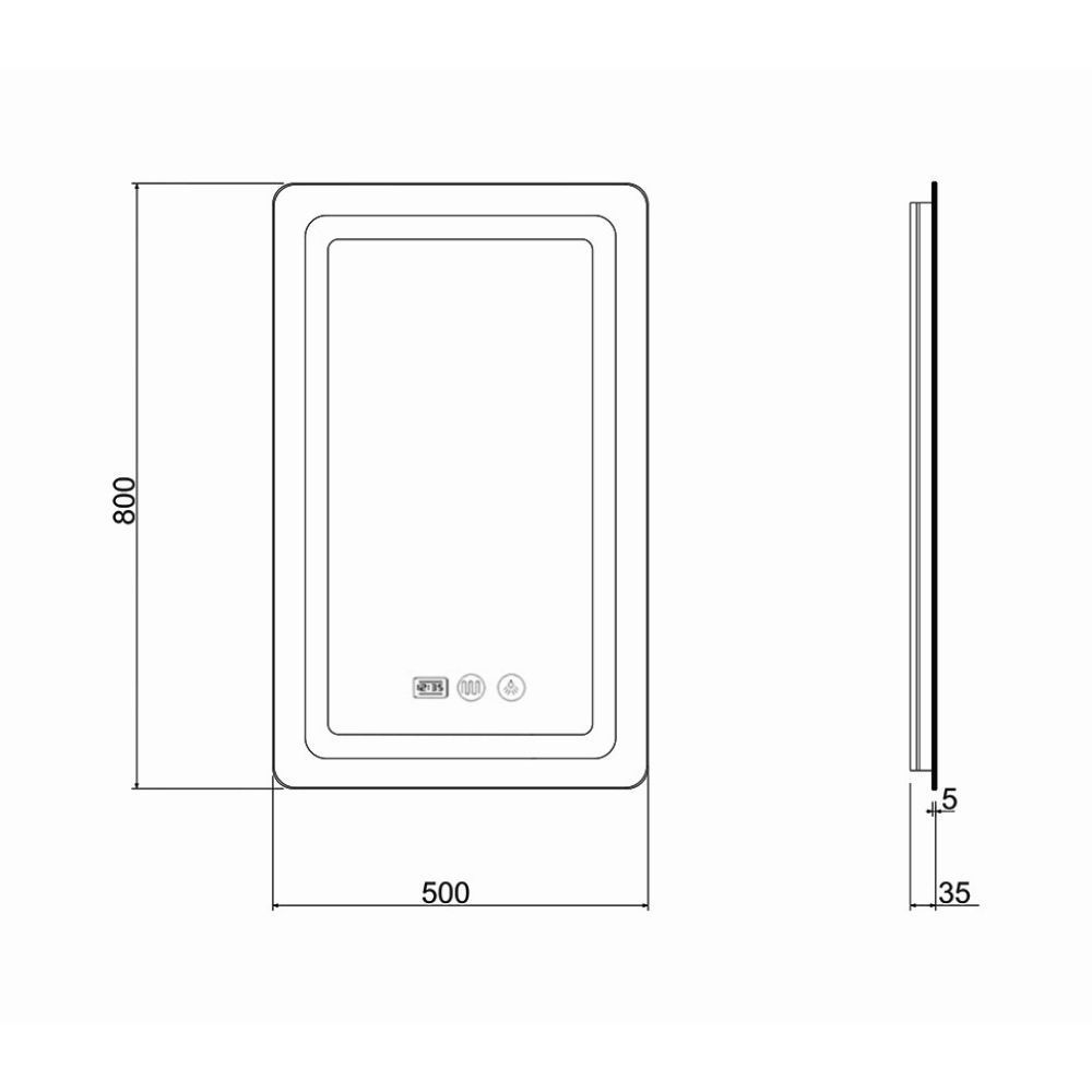 фото Зеркало Qtap Mideya (DC-F911) 500х800 с LED-подсветкой Touch, с антизапотеванием, с часами, диммером, рег. яркости QT2078F911W