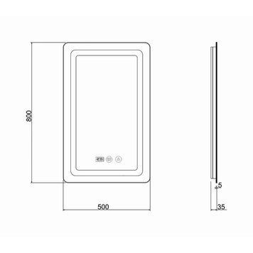 фотографія Дзеркало Qtap Mideya (DC-F911) 500х800 з LED-підсвічуванням Touch, з антизапотіванням, з годинником, димером, рег. яскравості QT2078F911W