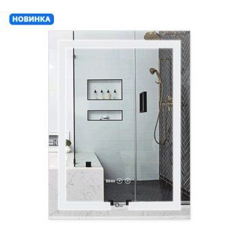 фотографія Дзеркало Qtap Mideya (DC-F936) 500х800 з LED-підсвічуванням Touch, з антизапотіванням, з годинником, димером, рег. яскравості QT2078F936W