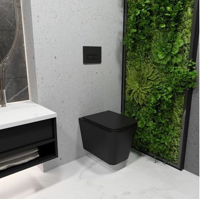 фотографія Інсталяція KollerPool AQUA LINE + EDGE White панель змиву + підвісний унітаз KVADRO Black matt з сидінням Soft-close ( змив Tornado )