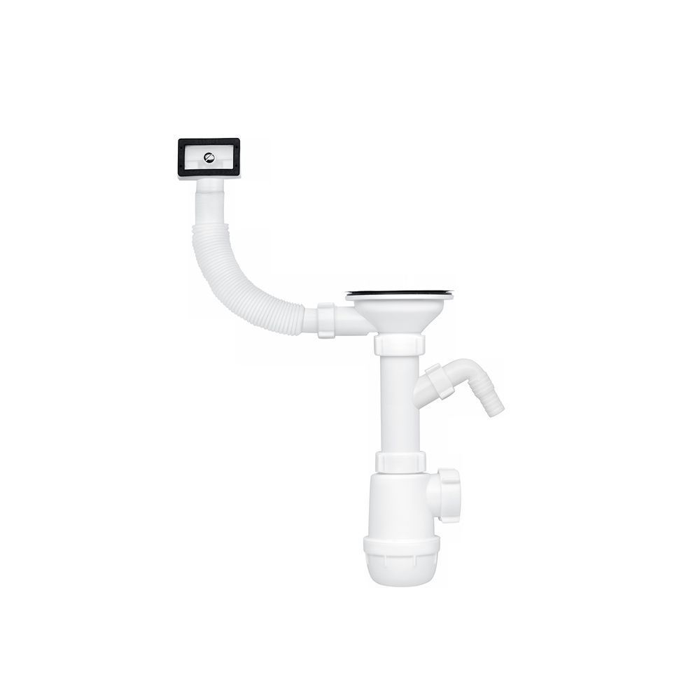 фото Сифон для кухонной мойки ANIplast 3 1/2''х40 мм с резьбовым выпуском, с прямоугольным переливом, отводом для стиральной машины А1045SEU