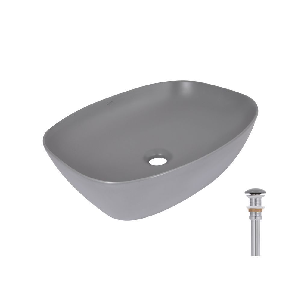 фотографія Раковина накладна Qtap Cardinal 500х380х140 мм, Stone grey, прямокутна, з донним клапаном QTCAR188SG49824