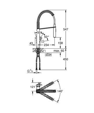 фото Змішувач для кухні з гнучким виливом Grohe Eurocube (31395000)