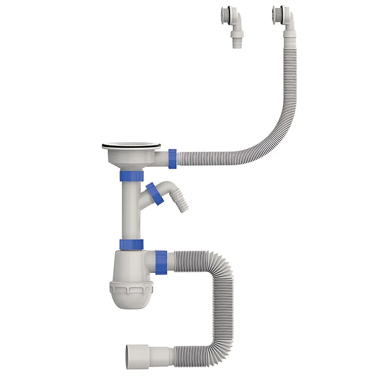 фото Сифон для кухні MIXXUS SK-06-WH 3 1/2"x40 з пластиковою білою сіткою, відводом для пральної машини, гнучким круглим переливом (MI8197)