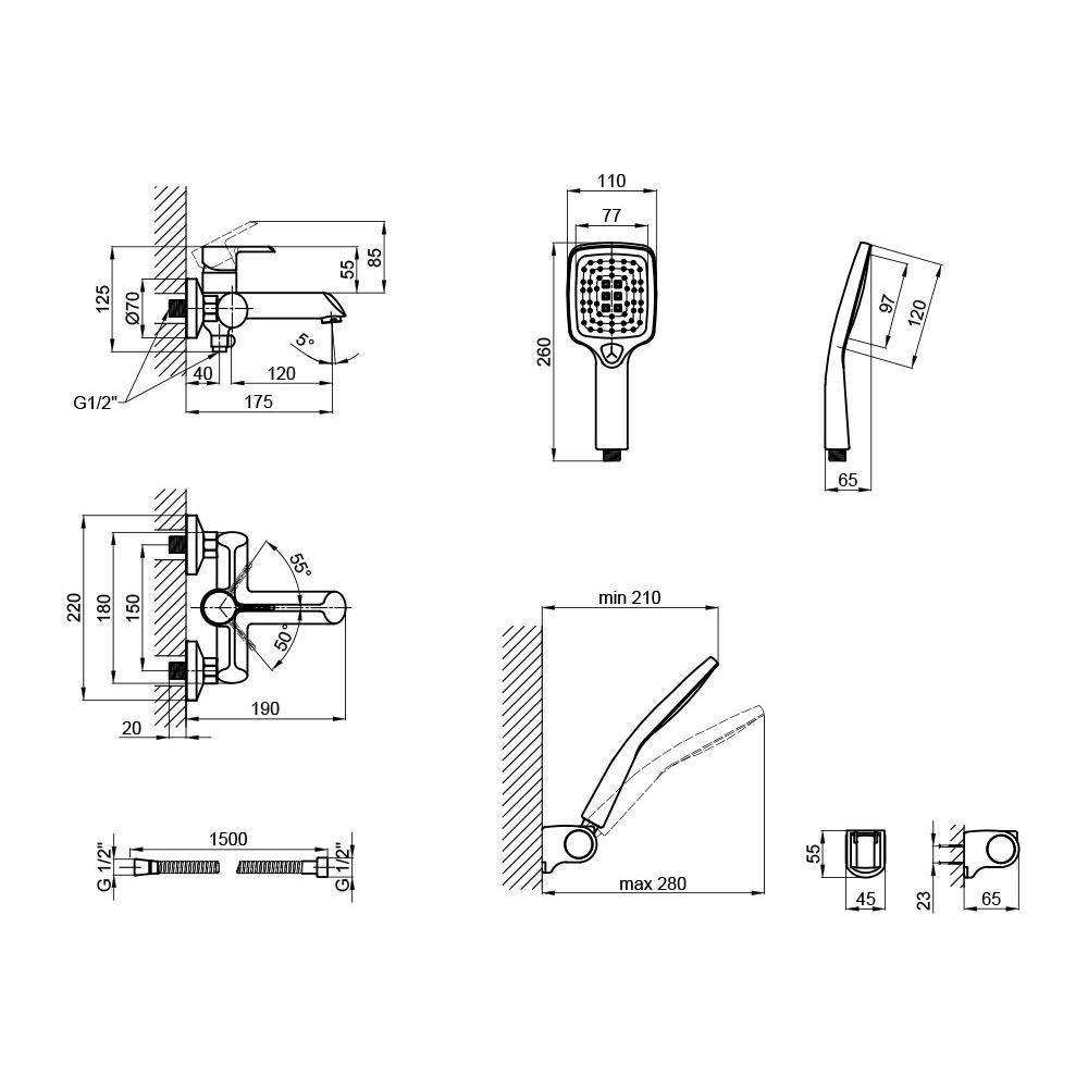 фотографія Змішувач для ванни Qtap Grand (з душовим гарнітуром) QTGRABCR006 Chrome/Black