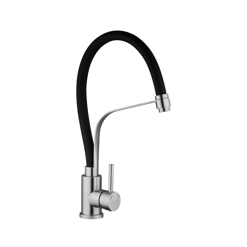 фотографія Змішувач для кухні Kroner KRP Edelstahl Klassisch - ESG03593BLKKroner KRP Edelstahl Klassisch - ESG03593BLK &mdash; сучасний кухонний змішувач з елегантним чорним гусаком, який ідеально поєднує практичність і стиль. Корпус виготовлений із високоякісної нерж