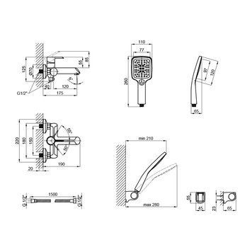 фотографія Змішувач для ванни Qtap Grand (з душовим гарнітуром) QTGRABCR006 Chrome/Black