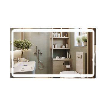 фотографія Дзеркало Qtap Mideya 1000х600 з LED-підсвічуванням Touch, з антизапотіванням, з годинником, димером, рег. яскравості QT2078NCF10060W