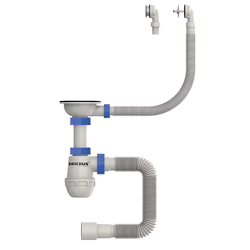 фото Сифон для кухні MIXXUS SK-07-A 3 1/2"x40 з нержавіючою сіткою, гнучким круглим переливом (MI8198)