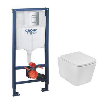 фотографія Комплект 4 в 1: Инсталляция Grohe Rapid SL 3 в 1 38772001 + Унитаз безободковый Kroner Eifel WHI483429 TORNADO с сиденьем Slim Duroplast / Soft-close / Quick relase KE483429WHIT (38772001KE483429) - инновационное и удобное решение для вашей ванной.Сос