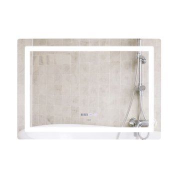 фотографія Дзеркало Qtap Mideya 1000х700 з LED-підсвічуванням Touch, з антизапотіванням, з годинником, димером, рег. яскравості QT2078NCF10070W