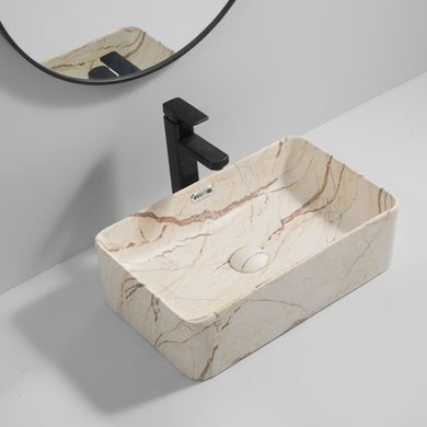 фото Раковина накладна Mixxus Premium QUADRO-0208 MARBLE 480х315х140mm з переливом (MP6518)