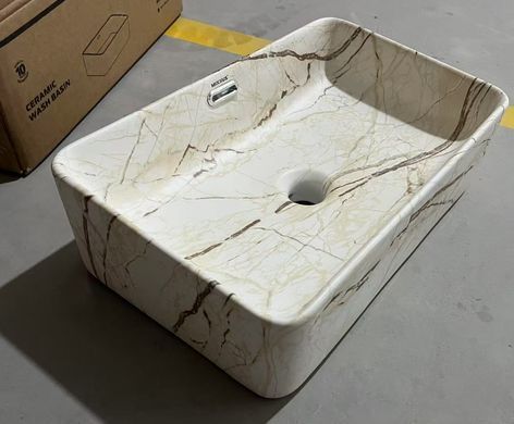 фото Раковина накладна Mixxus Premium QUADRO-0208 MARBLE 480х315х140mm з переливом (MP6518)