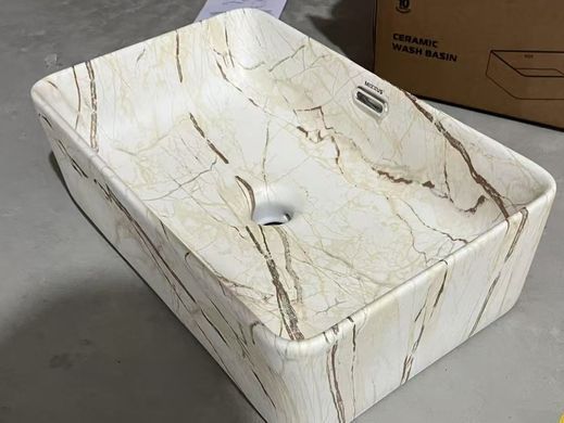 фото Раковина накладна Mixxus Premium QUADRO-0208 MARBLE 480х315х140mm з переливом (MP6518)