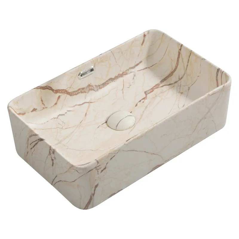 фото Раковина накладна Mixxus Premium QUADRO-0208 MARBLE 480х315х140mm з переливом (MP6518)