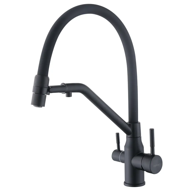 фото Змішувач для кухні з силіконовим виливом Zerix MAG-021 Black Refl.Black з нерж. сталі SUS304 з виходом для пит.води (ZX6006)