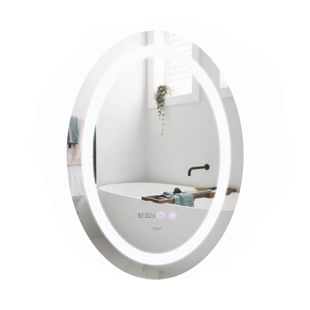 фото Зеркало Qtap Mideya 500х700 с LED-подсветкой Touch, с антизапотеванием, с часами, диммером, рег. яркости QT2078NCR5070W