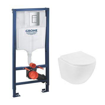 фотографія Комплект 4 в 1: Инсталляция Grohe Rapid SL 3 в 1 38772001 + Унитаз безободковый Kroner Harz WHI483632 TORNADO с сиденьем Slim Duroplast / Soft-close / Quick relase KH483632WHIT (38772001KH483632) - инновационное и удобное решение для вашей ванной.Сост