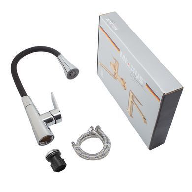 фото Змішувач для кухні Mixxus Premium Matis 011-T (NUT) Refl.Black (Колір хром+силік.вилив чорний) (MI8266)