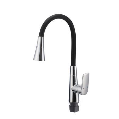 фото Змішувач для кухні Mixxus Premium Matis 011-T (NUT) Refl.Black (Колір хром+силік.вилив чорний) (MI8266)