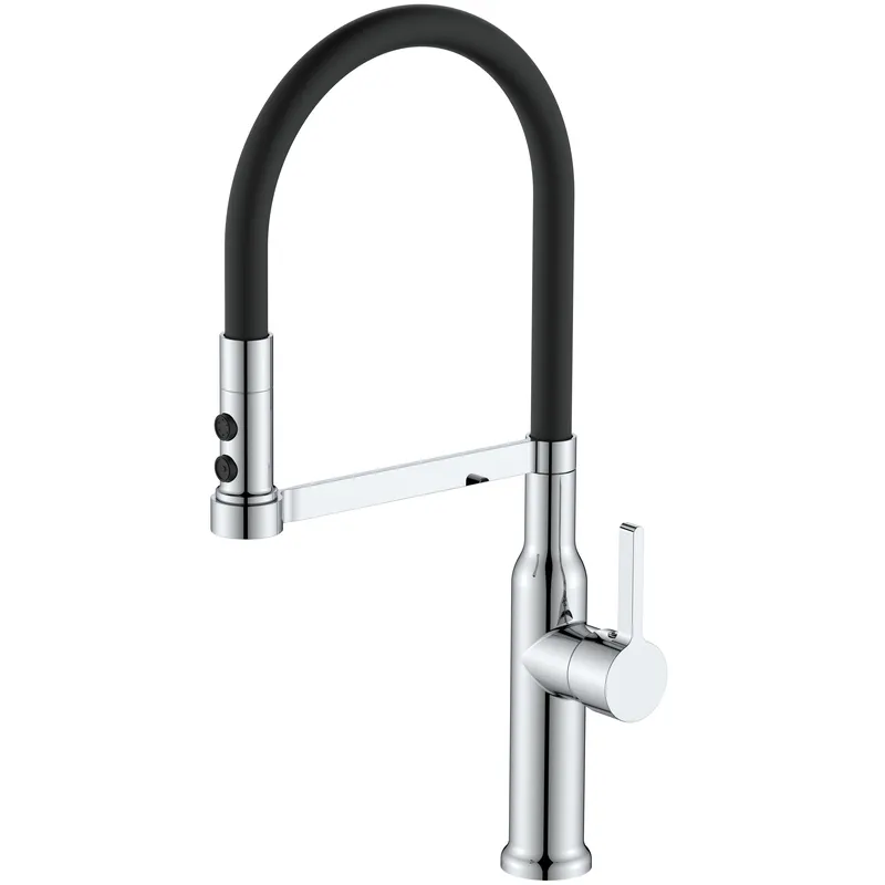 фото Змішувач для кухні MIXXUS PREMIUM PULL 017 REFL.BLACK (Колір хром+силік.вилив чорний) (MI8277)