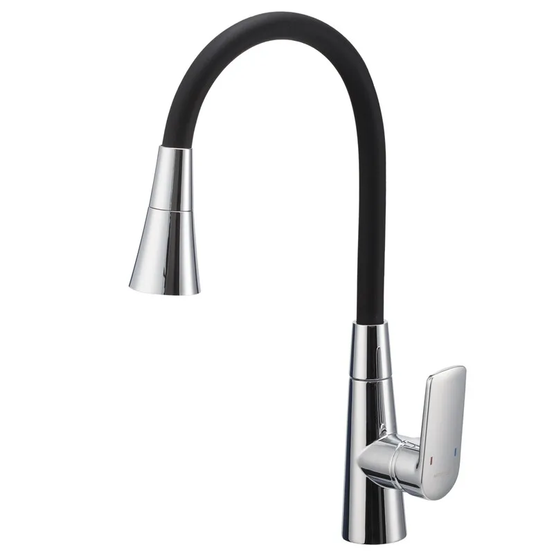фото Змішувач для кухні Mixxus Premium Matis 011-T (NUT) Refl.Black (Колір хром+силік.вилив чорний) (MI8266)