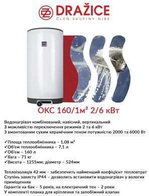 фото Бойлер комбінований Drazice OKC 160 1м2 2-6 Квт