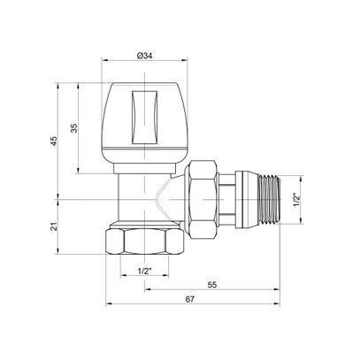 фото Кран радиаторный Icma 1/2" с антипротечкой угловой №803+940