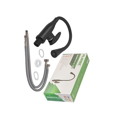фото Змішувач для кухні PLAMIX CEZAR-011-B SET MATTE BLACK REFL.BLACK з силіконовим виливом, з підведенням (PM0719)