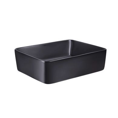 фото Комплект Qtap Tern: Раковина накладная прямоугольная 475х370х140 мм Matt Black + Донный клапан PU03