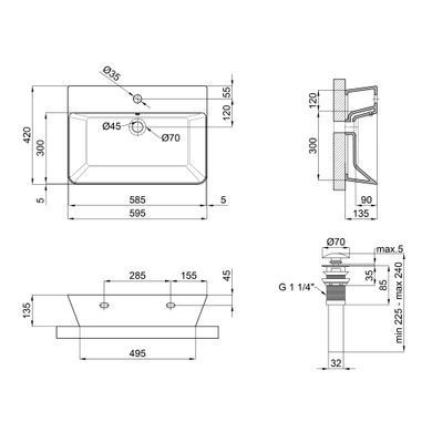 фотографія Раковина Qtap Virgo 600x420x140 White з донним клапаном QT18112253W