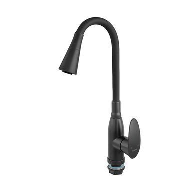 фото Змішувач для кухні PLAMIX CEZAR-011-B SET MATTE BLACK REFL.BLACK з силіконовим виливом, з підведенням (PM0719)
