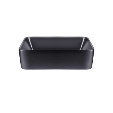 фото Комплект Qtap Tern: Раковина накладная прямоугольная 475х370х140 мм Matt Black + Донный клапан PU03