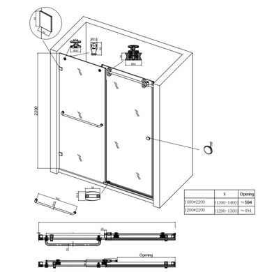 фото Двері у нішу розсувні KOER SR SD06-140x220-TR-07 прозоре скло EASY CLEAN 8мм графіт (KR5369)