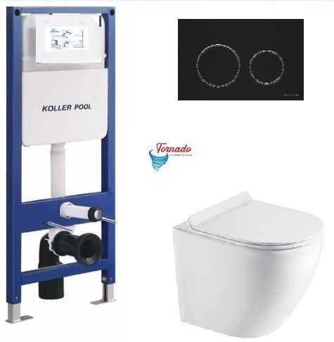 фото Інсталяція KollerPool AQUA LINE + TWIST Black панель змиву + підвісний унітаз ROUND Smart з сидінням Soft-close ( змив Tornado 3,0 )