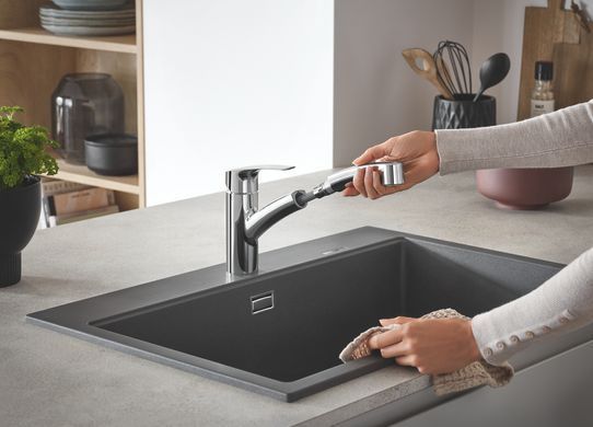 фотографія Змішувач для кухні з висувним виливом Grohe Eurosmart New (30305001)